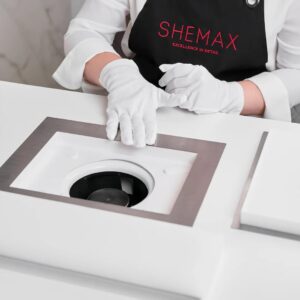 SheMax Smart V-PRO Biały – Pochłaniacz pyłu do zabudowy z technologią „miski powietrznej”, wymienny filtr HEPA — zdjęcie 3