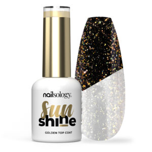 Top do paznokci hybrydowych Nailsology Sun Shine Clavier, brokat złoty, 8ml