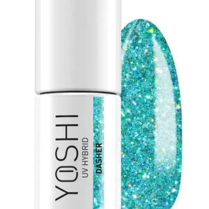 YOSHI Dasher 411 – lakier hybrydowy do paznokci 6ml, turkus z brokatem TPO-FREE