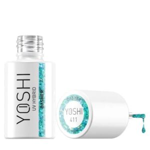YOSHI Dasher 411 – lakier hybrydowy do paznokci 6ml, turkus z brokatem TPO-FREE — zdjęcie 3