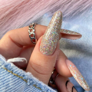 YOSHI Hybrid Flare Jean 511 – lakier hybrydowy glitter 6 ml, srebrny brokat do kolekcji Blue Jeans TPO-FREE — zdjęcie 5