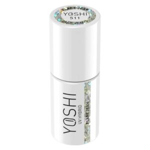 YOSHI Hybrid Flare Jean 511 – lakier hybrydowy glitter 6 ml, srebrny brokat do kolekcji Blue Jeans TPO-FREE — zdjęcie 2