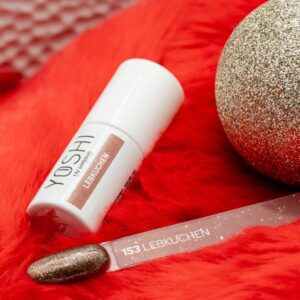 YOSHI Lebkuchen 6 ml – lakier hybrydowy 153 korzenny brąz z brokatem | kolekcja Journey of Joy TPO-FREE — zdjęcie 1