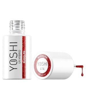 YOSHI Rudolph 414 – lakier hybrydowy 6 ml, świąteczna czerwień z brokatem TPO-FREE — zdjęcie 4