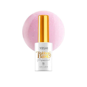 YOSHI Rubber Base No.11 Glitter – Mleczny róż z perłowym blaskiem (baza kauczukowa z drobinkami) TPO-FREE