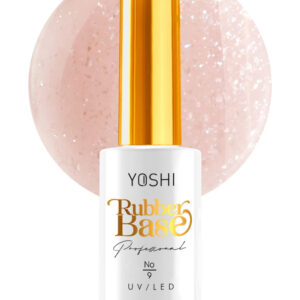 YOSHI Rubber Base No 9 Glitter 10 ml – mlecznoróżowa baza kauczukowa z drobinkami, wzmacniająca cienkie paznokcie TPO-FREE